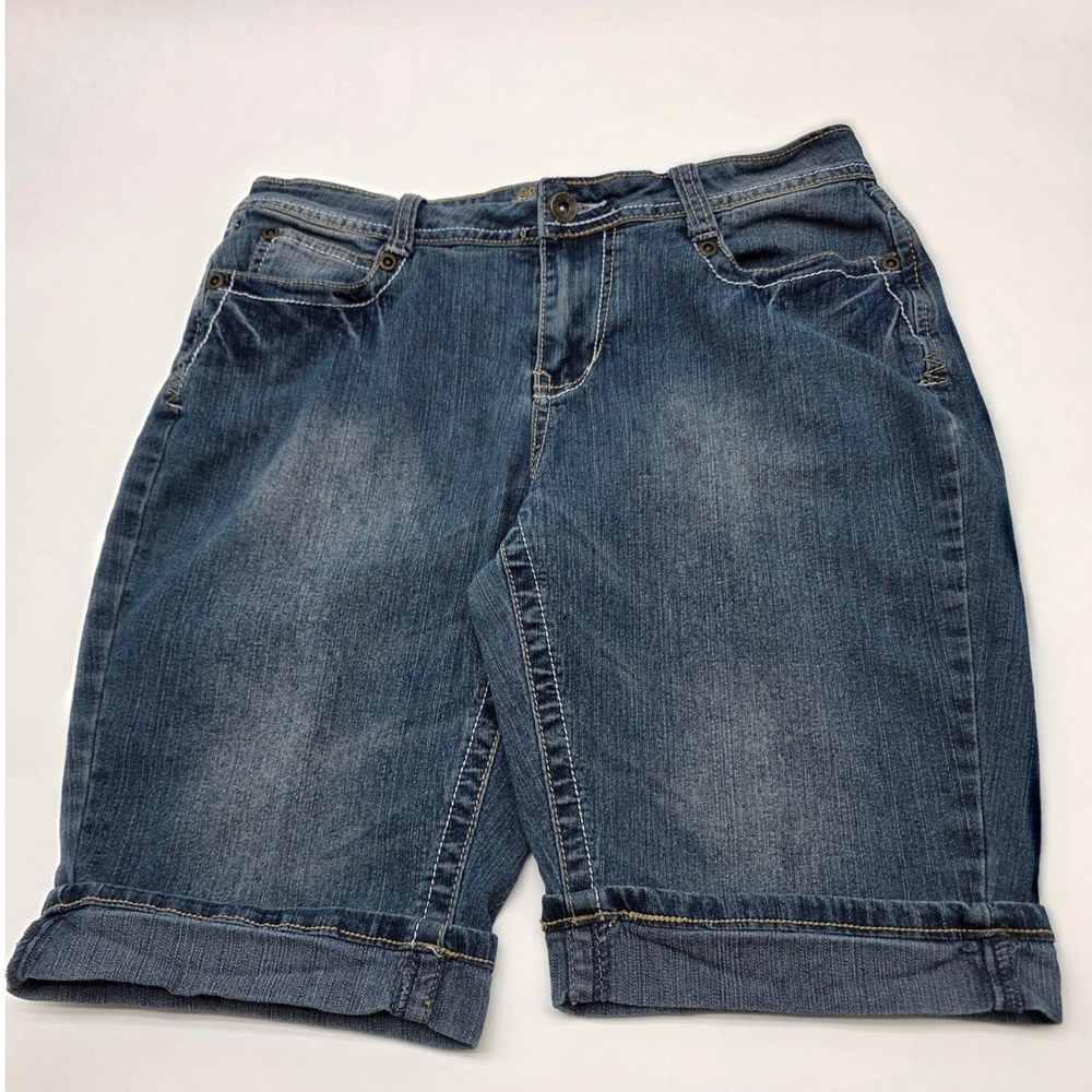 Casual Y2K Bermuda Denim Short‎ Women Sz 8 Blue Cuffed Mid Rise Stretch Vacation